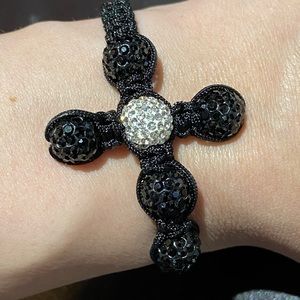 Crystal & Hematite Cross Design Macrame Bracelet